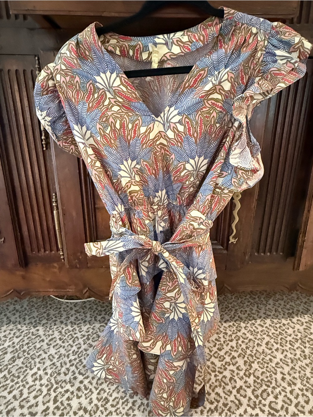 Marie Oliver Cream Dress with Blue and Red Floral Print